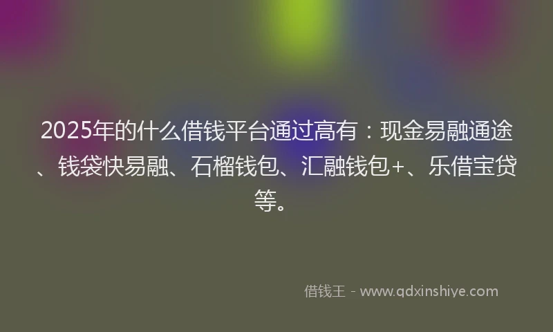 2025年的什么借钱平台通过高有：现金易融通途、钱袋快易融、石榴钱包、汇融钱包+、乐借宝贷等。