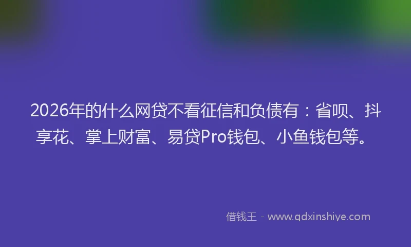2026年的什么网贷不看征信和负债有：省呗、抖享花、掌上财富、易贷Pro钱包、小鱼钱包等。