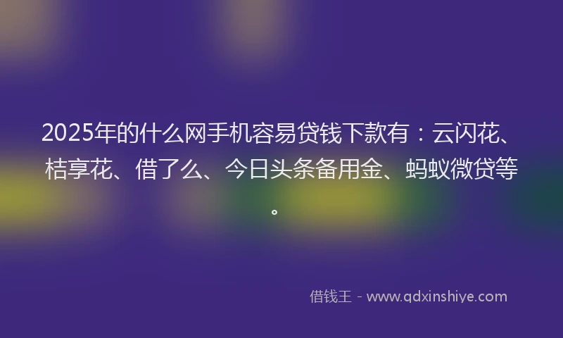 2025年的什么网手机容易贷钱下款有：云闪花、桔享花、借了么、今日头条备用金、蚂蚁微贷等。