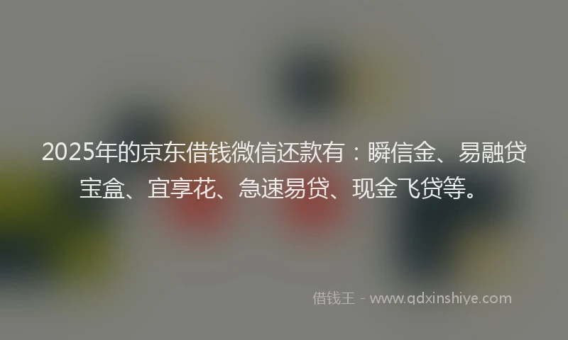 2025年的京东借钱微信还款有:瞬信金、易融贷宝盒、宜享花、急速易贷、现金飞贷等。
