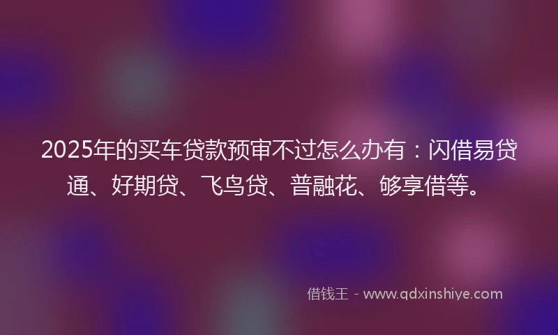 2025年的买车贷款预审不过怎么办有：闪借易贷通、好期贷、飞鸟贷、普融花、够享借等。