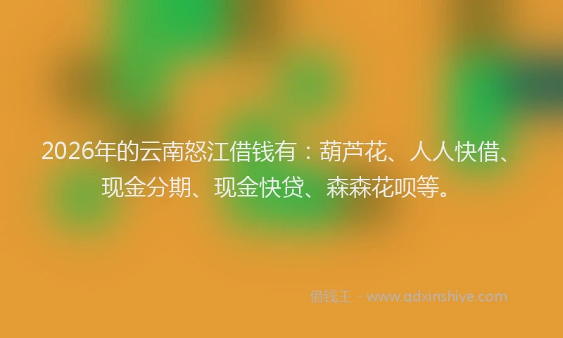 2026年的云南怒江借钱有:葫芦花、人人快借、现金分期、现金快贷、森森花呗等。