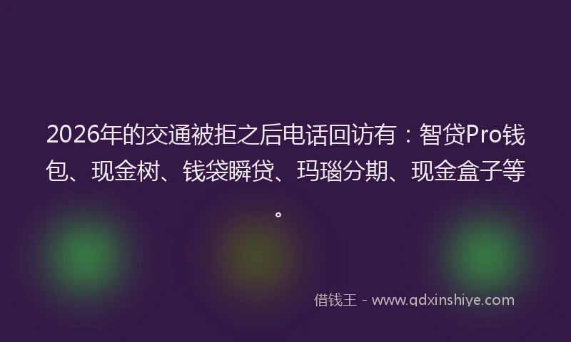 2026年的交通被拒之后电话回访有：智贷Pro钱包、现金树、钱袋瞬贷、玛瑙分期、现金盒子等。