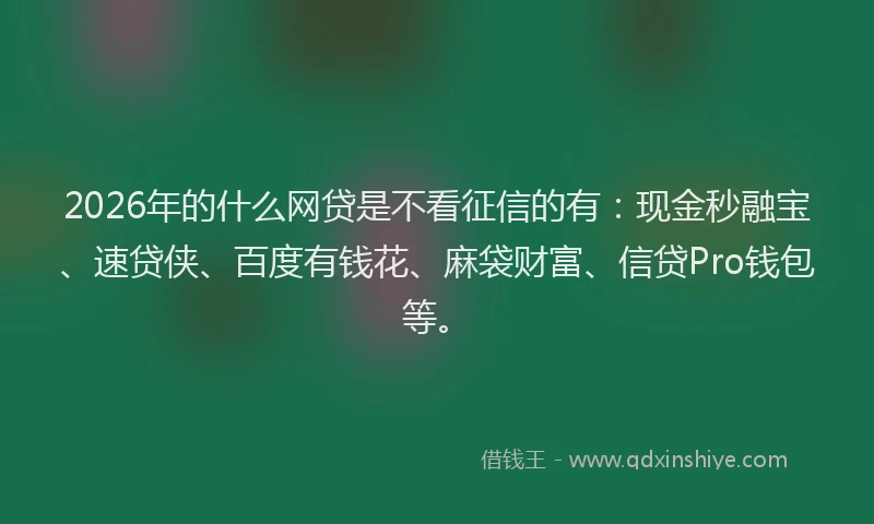 2026年的什么网贷是不看征信的有：现金秒融宝、速贷侠、百度有钱花、麻袋财富、信贷Pro钱包等。