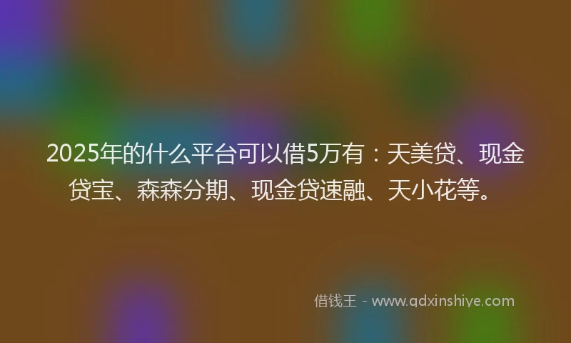 2025年的什么平台可以借5万有：天美贷、现金贷宝、森森分期、现金贷速融、天小花等。