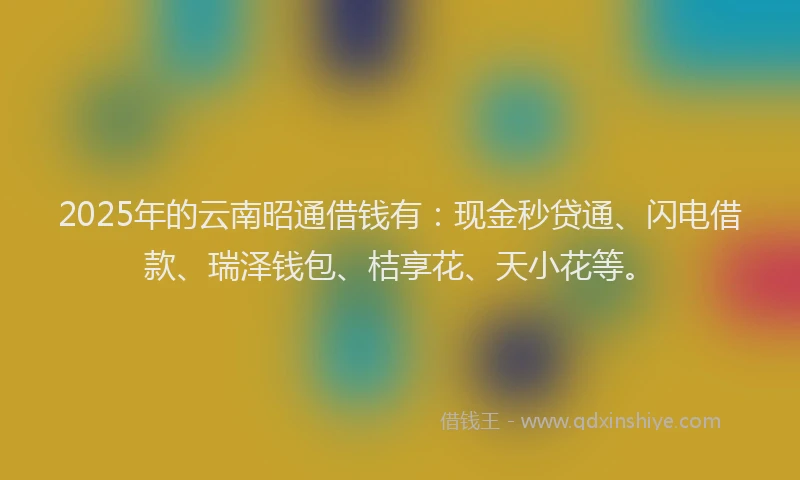 2025年的云南昭通借钱有：现金秒贷通、闪电借款、瑞泽钱包、桔享花、天小花等。