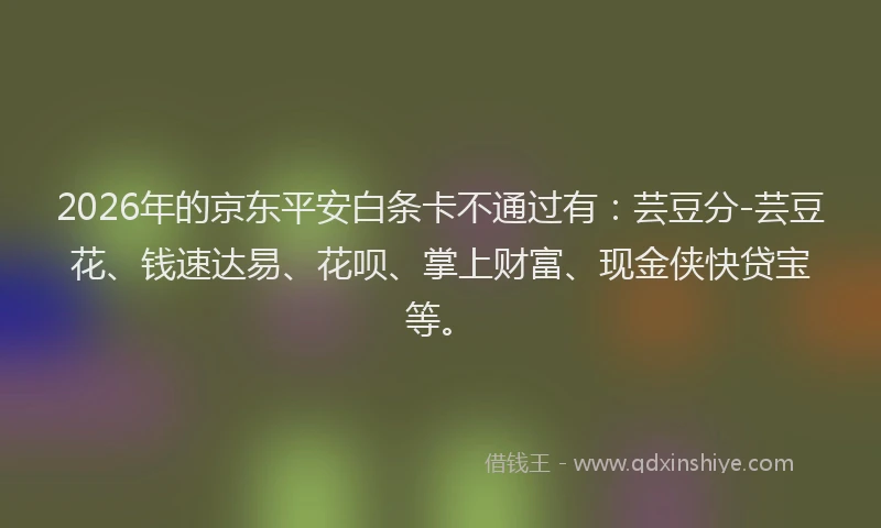 2026年的京东平安白条卡不通过有：芸豆分-芸豆花、钱速达易、花呗、掌上财富、现金侠快贷宝等。