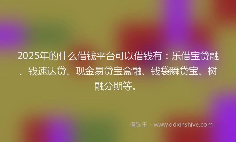 2025年的什么借钱平台可以借钱有:乐借宝贷融、钱速达贷、现金易贷宝盒融、钱袋瞬贷宝、树融分期等。