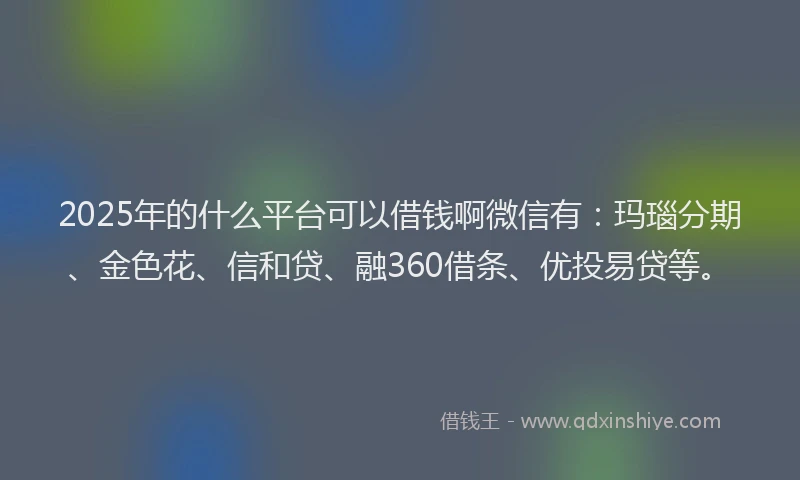 2025年的什么平台可以借钱啊微信有：玛瑙分期、金色花、信和贷、融360借条、优投易贷等。