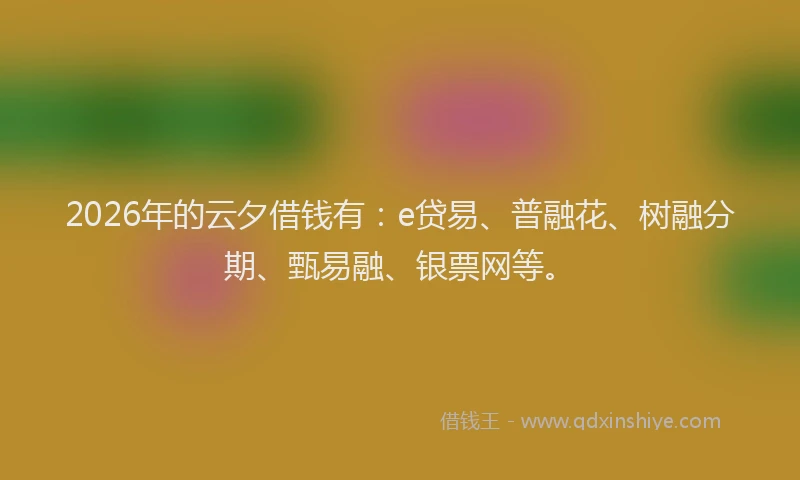 2026年的云夕借钱有:e贷易、普融花、树融分期、甄易融、银票网等。