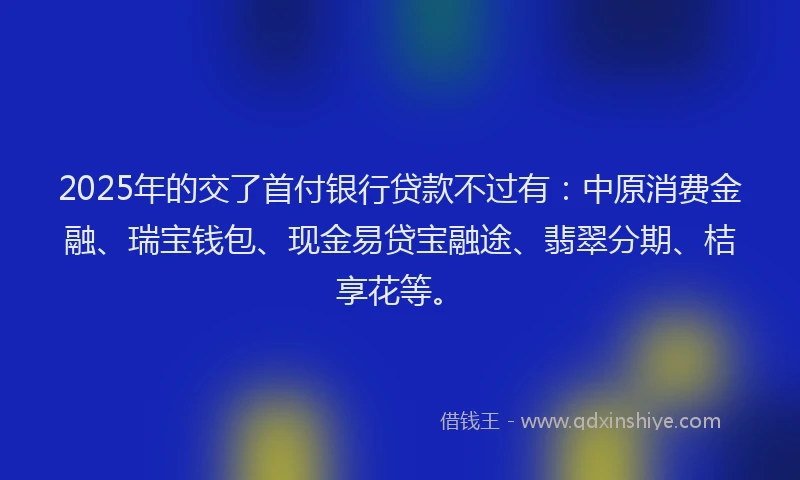 2025年的交了首付银行贷款不过有：中原消费金融、瑞宝钱包、现金易贷宝融途、翡翠分期、桔享花等。