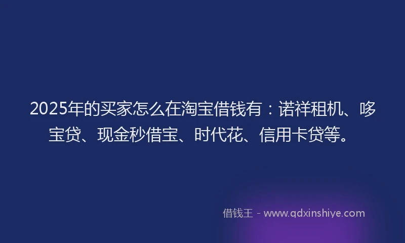 2025年的买家怎么在淘宝借钱有：诺祥租机、哆宝贷、现金秒借宝、时代花、信用卡贷等。