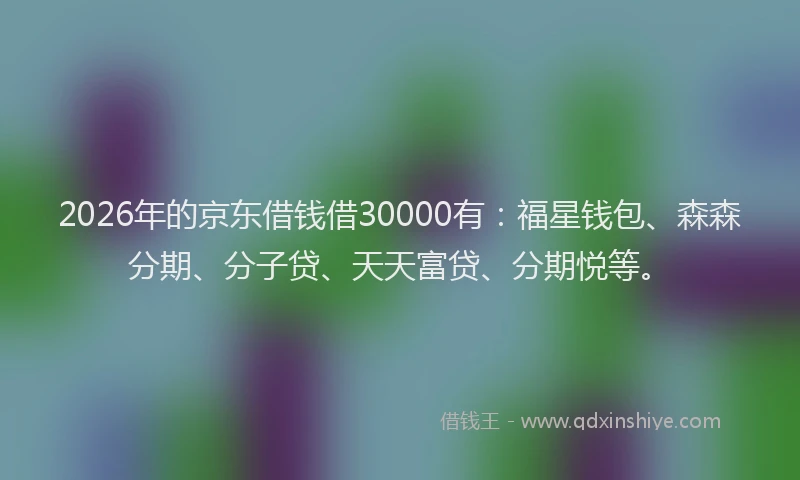 2026年的京东借钱借30000有：福星钱包、森森分期、分子贷、天天富贷、分期悦等。