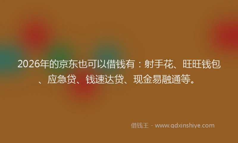 2026年的京东也可以借钱有:射手花、旺旺钱包、应急贷、钱速达贷、现金易融通等。