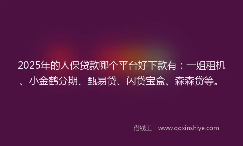 2025年的人保贷款哪个平台好下款有:一姐租机、小金鹤分期、甄易贷、闪贷宝盒、森森贷等。
