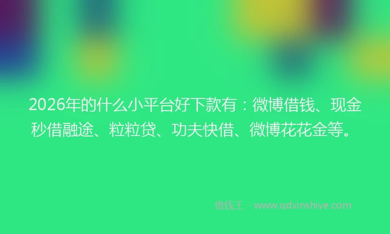 2026年的什么小平台好下款有：微博借钱、现金秒借融途、粒粒贷、功夫快借、微博花花金等。