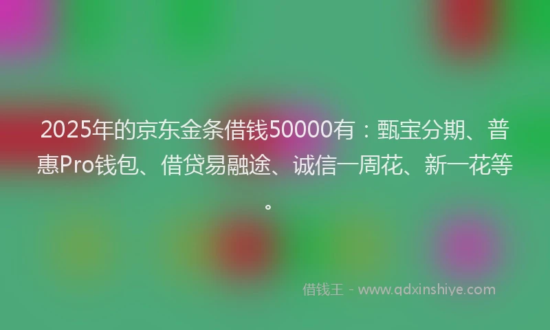 2025年的京东金条借钱50000有：甄宝分期、普惠Pro钱包、借贷易融途、诚信一周花、新一花等。