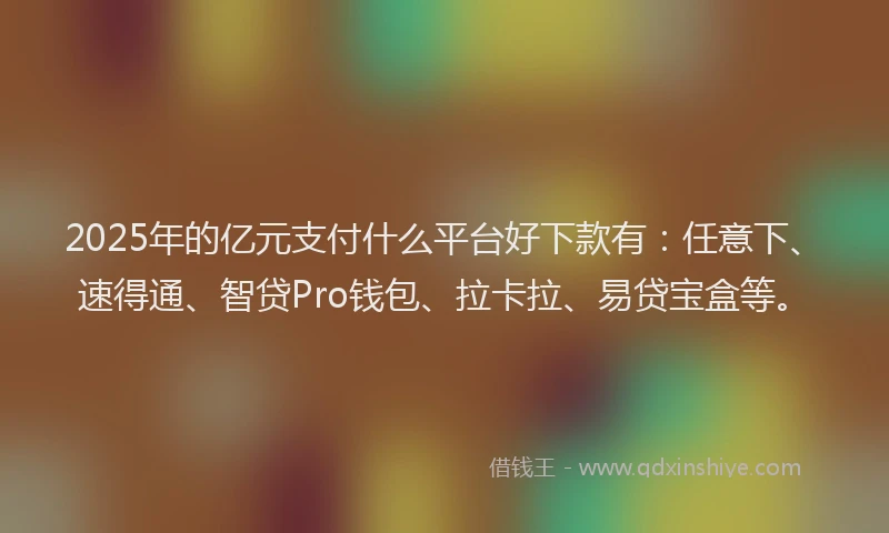 2025年的亿元支付什么平台好下款有：任意下、速得通、智贷Pro钱包、拉卡拉、易贷宝盒等。