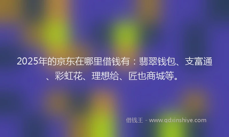 2025年的京东在哪里借钱有：翡翠钱包、支富通、彩虹花、理想给、匠也商城等。