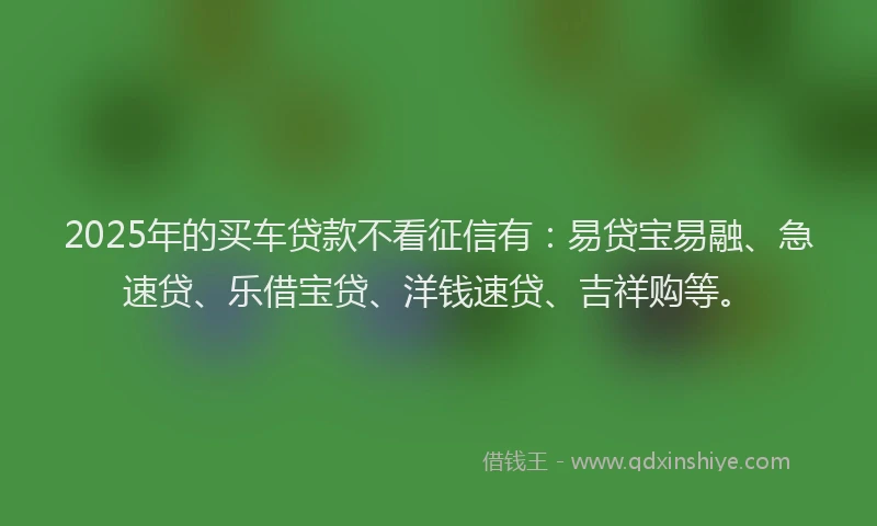 2025年的买车贷款不看征信有：易贷宝易融、急速贷、乐借宝贷、洋钱速贷、吉祥购等。
