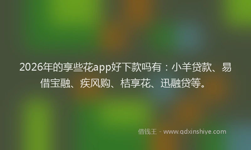 2026年的享些花app好下款吗有:小羊贷款、易借宝融、疾风购、桔享花、迅融贷等。