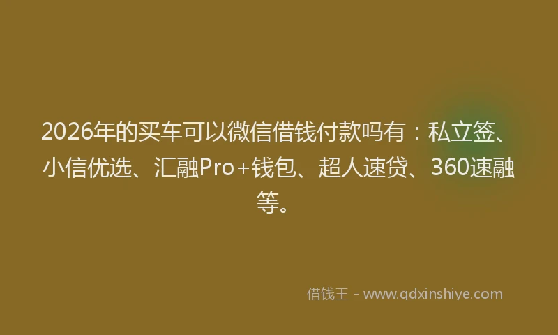 2026年的买车可以微信借钱付款吗有：私立签、小信优选、汇融Pro+钱包、超人速贷、360速融等。