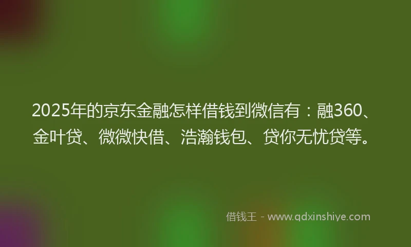 2025年的京东金融怎样借钱到微信有:融360、金叶贷、微微快借、浩瀚钱包、贷你无忧贷等。