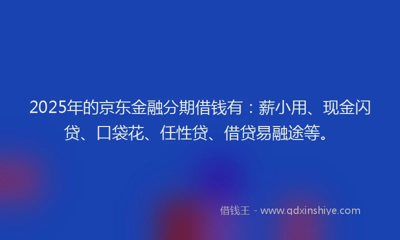 2025年的京东金融分期借钱有：薪小用、现金闪贷、口袋花、任性贷、借贷易融途等。