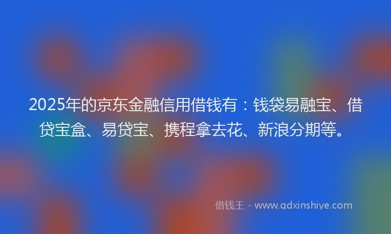 2025年的京东金融信用借钱有：钱袋易融宝、借贷宝盒、易贷宝、携程拿去花、新浪分期等。