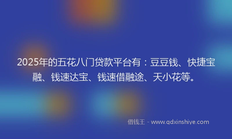 2025年的五花八门贷款平台有：豆豆钱、快捷宝融、钱速达宝、钱速借融途、天小花等。