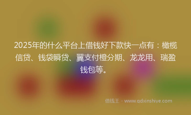 2025年的什么平台上借钱好下款快一点有：橄榄信贷、钱袋瞬贷、翼支付橙分期、龙龙用、瑞盈钱包等。