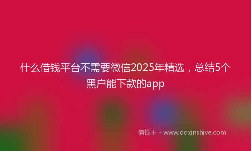 什么借钱平台不需要微信2025年精选，总结5个黑户能下款的app