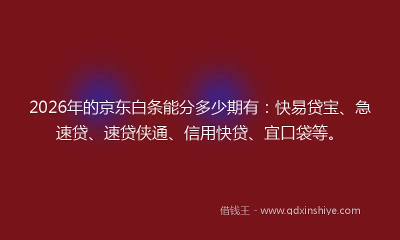 2026年的京东白条能分多少期有：快易贷宝、急速贷、速贷侠通、信用快贷、宜口袋等。