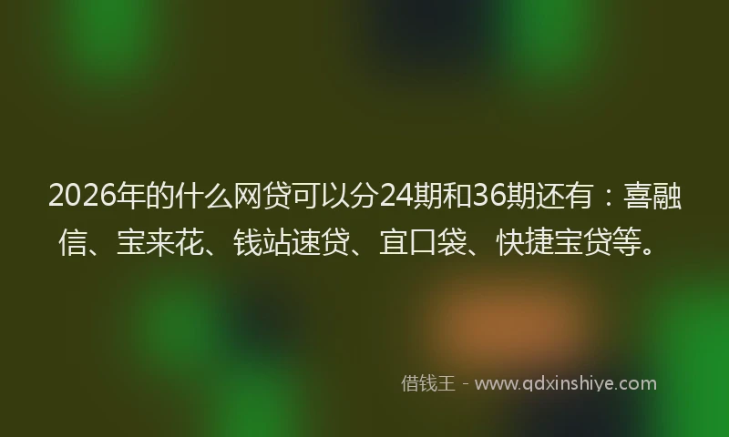 2026年的什么网贷可以分24期和36期还有：喜融信、宝来花、钱站速贷、宜口袋、快捷宝贷等。