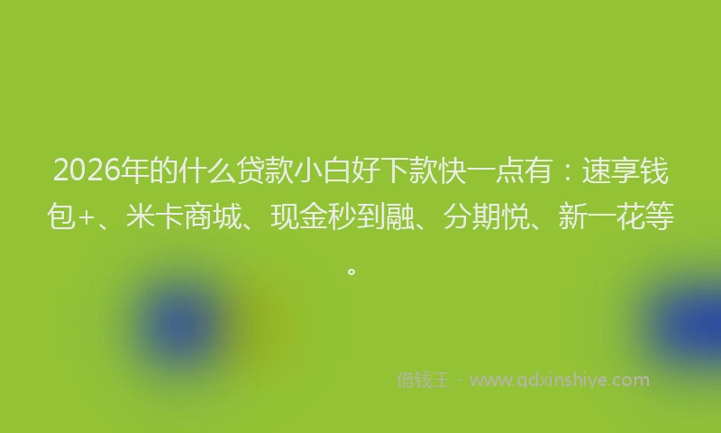 2026年的什么贷款小白好下款快一点有：速享钱包+、米卡商城、现金秒到融、分期悦、新一花等。