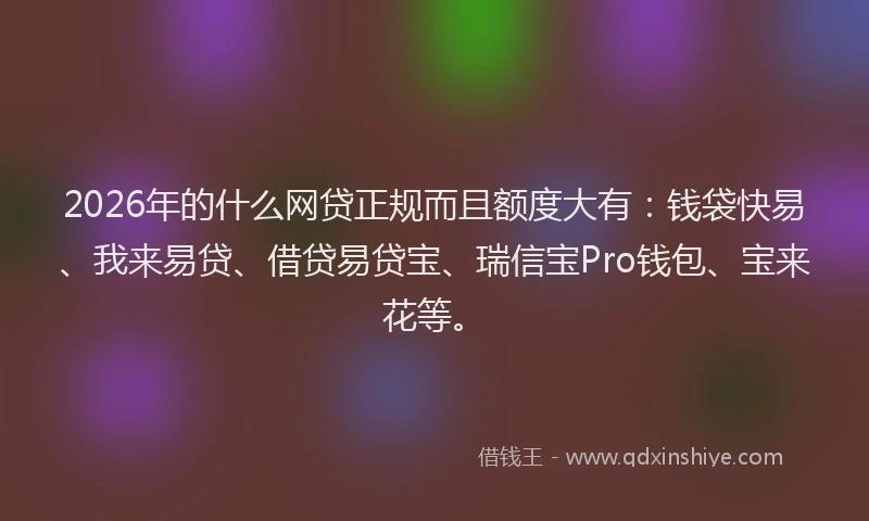 2026年的什么网贷正规而且额度大有：钱袋快易、我来易贷、借贷易贷宝、瑞信宝Pro钱包、宝来花等。