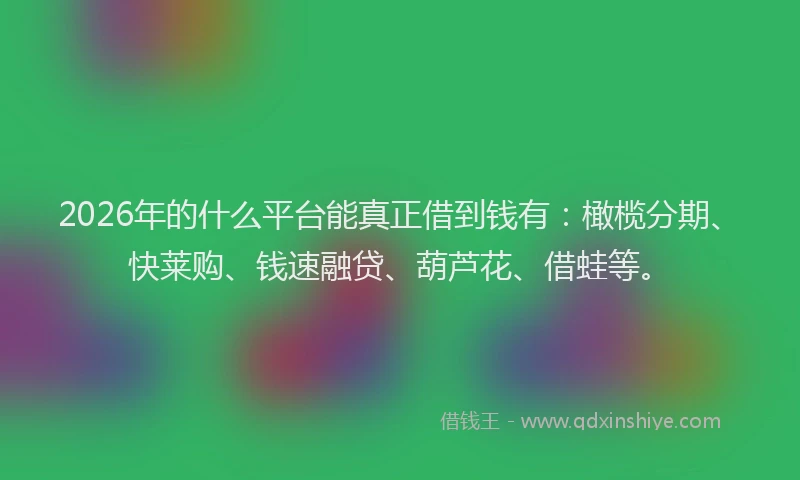 2026年的什么平台能真正借到钱有：橄榄分期、快莱购、钱速融贷、葫芦花、借蛙等。