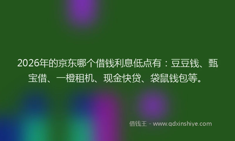 2026年的京东哪个借钱利息低点有：豆豆钱、甄宝借、一橙租机、现金快贷、袋鼠钱包等。