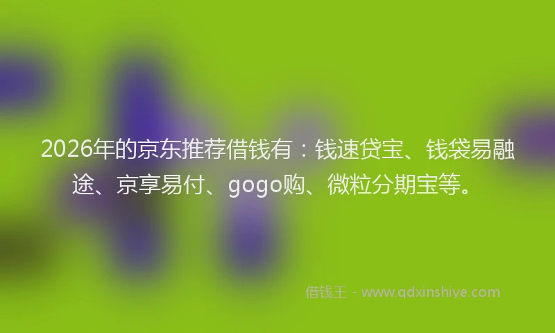2026年的京东推荐借钱有：钱速贷宝、钱袋易融途、京享易付、gogo购、微粒分期宝等。