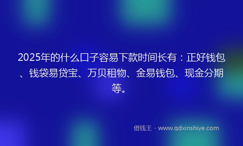 2025年的什么口子容易下款时间长有：正好钱包、钱袋易贷宝、万贝租物、金易钱包、现金分期等。
