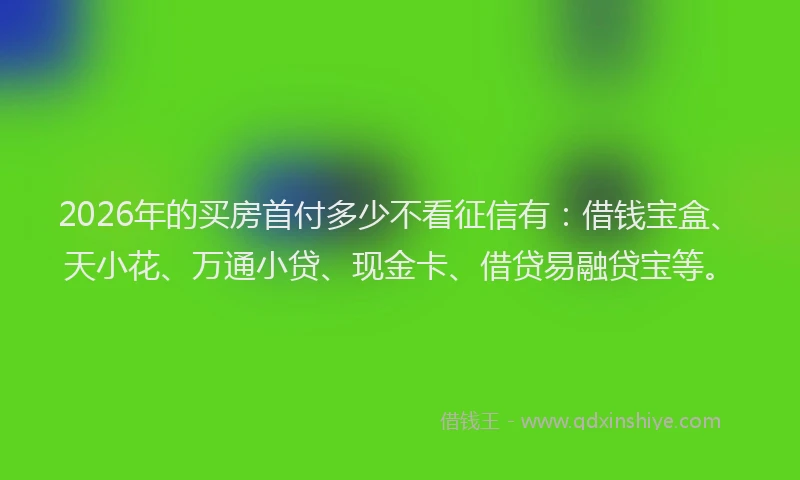 2026年的买房首付多少不看征信有：借钱宝盒、天小花、万通小贷、现金卡、借贷易融贷宝等。