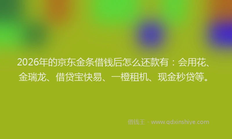 2026年的京东金条借钱后怎么还款有：会用花、金瑞龙、借贷宝快易、一橙租机、现金秒贷等。