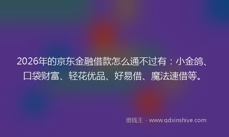 2026年的京东金融借款怎么通不过有：小金鸽、口袋财富、轻花优品、好易借、魔法速借等。