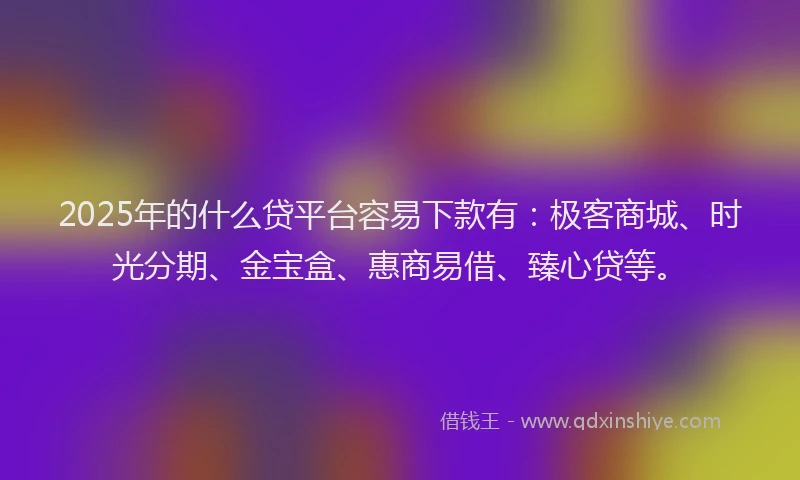 2025年的什么贷平台容易下款有：极客商城、时光分期、金宝盒、惠商易借、臻心贷等。