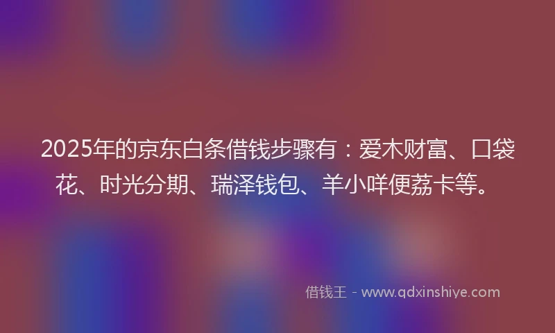 2025年的京东白条借钱步骤有:爱木财富、口袋花、时光分期、瑞泽钱包、羊小咩便荔卡等。