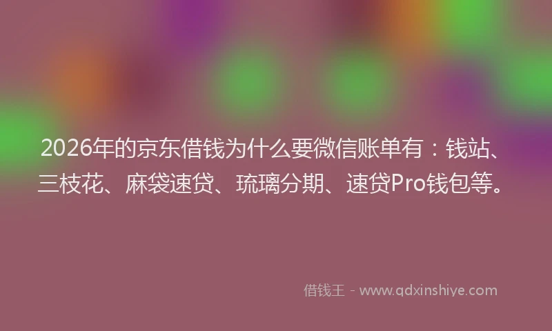 2026年的京东借钱为什么要微信账单有：钱站、三枝花、麻袋速贷、琉璃分期、速贷Pro钱包等。