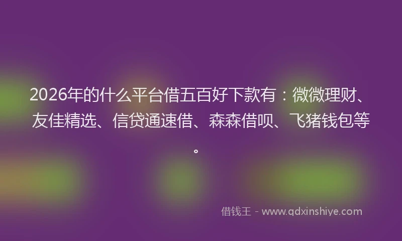 2026年的什么平台借五百好下款有:微微理财、友佳精选、信贷通速借、森森借呗、飞猪钱包等。