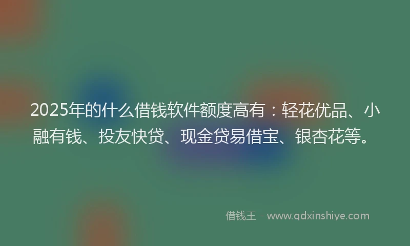 2025年的什么借钱软件额度高有：轻花优品、小融有钱、投友快贷、现金贷易借宝、银杏花等。