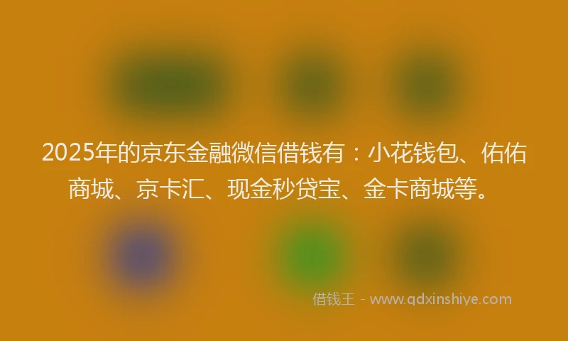 2025年的京东金融微信借钱有：小花钱包、佑佑商城、京卡汇、现金秒贷宝、金卡商城等。