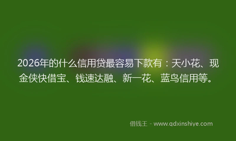 2026年的什么信用贷最容易下款有：天小花、现金侠快借宝、钱速达融、新一花、蓝鸟信用等。
